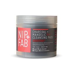 Nip + Fab Charcoal and Mandelic Acid Fix Almofadas de limpeza, carbono ativado e ácido mandélico para uso diário, Hamamelis | flor de lótus | minimização de poro, controlo de sebo, 60 peças