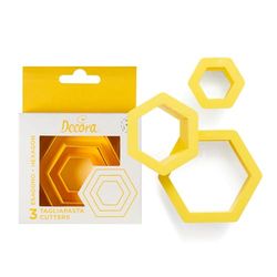Decora 0255302 Set 3 Tagliapasta Esagono, In Plastica, Il Kit Ideale per Creare Decorazioni in Pasta di Zucchero o di Gomma, Made in Italy, Design originale. Confezione da 3 pezzi.
