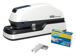 Rapid Optima 20E Cucitrice Elettrica Contactless Automatica a Batterie o con Alimentatore, Cuce Fino a 20 Fogli, Include 1000 Punti Metallici, Bianco, 2102351