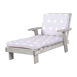 roba Tumbona Infantil de Jardín - Sillon de Madera con Portavasos - Adecuada para Niños Pequeños a Partir de 18 Meses - Incluye Cojín con Diseño Little Stars - Gris