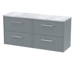 Hudson Reed JNU2324LBG2 Juno Modern Bathroom Wall Hung 4 Soft Close Drawer Vanity Unit and Bellato Grey Laminate Worktop, 1200mm, Coastal Grey