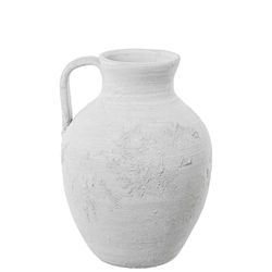 DRW Vase de table avec poignée en céramique blanc et gris rustique 22 x 22 x 33 cm
