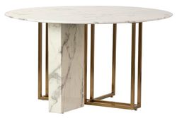 Adda Home Mesa de Comedor, Marmol Sintetico/Acero Inoxidable, Beige/Dorado/Marron, 135X135X75CM