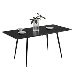 FurnitureR Uittrekbare eettafel, L-120-160 cm voor 6-8 personen, modern en elegant design, donkerbruin MDF-blad met metalen poten, veelzijdig en minimalistisch accent, keukentafel