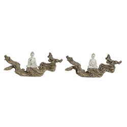 Figura Decorativa DKD Home Decor 32 x 8 x 14 cm Natural Buda Blanco Oriental (2 Unidades)