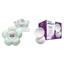 Philips Avent Thermomètre numérique de bain pour bébé, 100% étanche et mesure précise de la température (Modèle ‎SCH480/00) & SCF254/61 60 coussinets d'allaitement jetables - jour et nuit