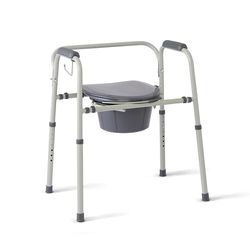 Medline Steel 3-in-1 Bedside Commode, Portable Toilet with Microban Protection, Can be Used as Raised Toilet Seat Riser, Gray