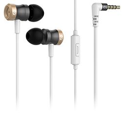 conecto CC50149 In-Ear hoofdtelefoon met 3 oorpasstukken incl. microfoon, drievoudige kabel-knikbescherming, aramide versterkte kabel (1,20 m), goud/grijs/wit/zwart