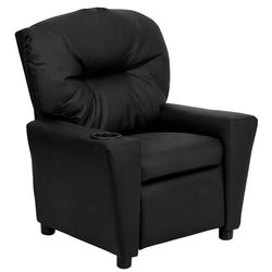 Flash Furniture Chandler LeatherSoft Fauteuil inclinable Contemporain pour Enfants avec Porte-gobelet et Inclinaison de sécurité, supporte jusqu'à 40,8 kg, Noir