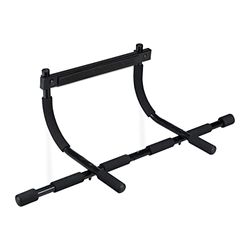 Relaxdays Barra de Dominadas para Puerta, Aparato Fitness 3 en 1 para Casa, hasta 100 kg, Pull Ups, para Colgar, Negro, Hierro, 40 x 94 x 40 cm