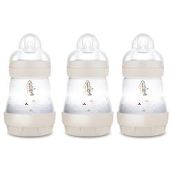 MAM Easy Start Anti-Colic babyfles | Melkfles voor pasgeborenen | 94% acceptatie | 80% minder koliek | stille drinkfles | zuignap maat 1 | 160 ml | 0+ mond | uni | haas | 3 stuks