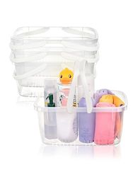 Cetomo Douche Caddy mand, kunststof doucheorganizer met opvouwbaar handvat, draagbare opbergdoos met afvoergaten voor badkamer, keuken, slaapzaal, douchegel, shampoo, cosmetica, transparant, 4 stuks