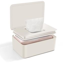Distributeur de lingettes humides pour bébé, boîte de rangement pour lingettes humides, papier toilette humide avec couvercle, boîte de rangement pour la maison et le bureau, beige
