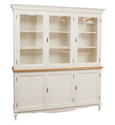 Biscottini - Vetrina Angolare - L175xPR41xH207 cm - Struttura Bianca - Credenza Legno - Piano Finitura Naturale - Made In Italy
