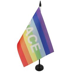 AZ FLAG - Drapeau De Table Paix 21x14 cm - Petit Drapeau Arc-En-Ciel De Bureau 100% Polyester Avec Hampe De 25cm Et Socle En Plastique Noir