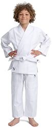 IPPONGEAR Beginner 2 Combinaison de judo pour enfants Combinaison d'arts martiaux avec ceinture [Taille 150 I Elastique & lacet de serrage au pantalon I 190gr/m² densité du tissu] blanc