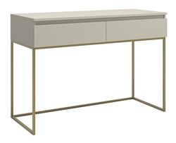 Selsey Bureau, computertafel, bureautafel met 2 laden, metalen frame, 120 x 50 x 80 cm, taupe met gouden poten