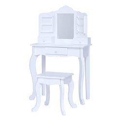 Fantasy Fields Coiffeuse Enfant Table de Maquillage avec Miroir et Tabouret Blanche TD-13366D