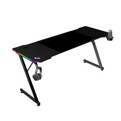 Mars Gaming MGD-X160RGB, Mesa Gaming Ergonómica, Iluminación ARGB con Mando, Fibra de Carbono, Alfombrilla XXL, Soporte Auriculares y Bebida, Gestión Cableado, Escritorio Gaming 160x60cm, Negro