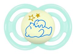 MAM Chupeta que brilha no escuro, a partir de 16 meses, tetina extra fina e flexível de silicone de fácil aceitação, com caixa autoesterilizadora, MAM Perfect, azul brilhante, pack 1
