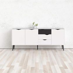 Dmora Buffet avec trois portes et trois tiroirs, noir et blanc, Dimensions 195 x 81 x 39 cm