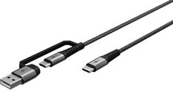 goobay 70277 2 in 1 USB C naar USB C en USB A kabel/USB-textielkabel max. 60W en 480 Mbits/adapter voor USB-A apparaten/laptop tablet iPhone/multi-adapter met knikbescherming / 1 m