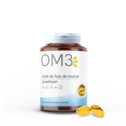 OM3 - Huile de Foie de Morue, Vitamine A et D -Défenses immunitaires - Vision -Ossature normale - Maxi format -120 capsules