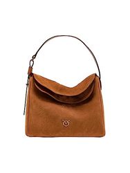 Pinko Big Suede, Leaf Hobo Grote suède voor dames, L39q_cuoio-antiek goud