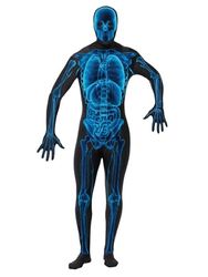 Smiffys X Ray Costume, Second Skin Suit, Blue & Black with Concealed Fly and Under Chin Opening, Halloween Adult Fancy Dress, Comedy Dress Up Costumes