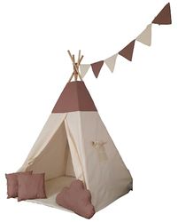 Tipoo beige tipi med kaffeeros, stabilisator, girlang, matta, kudde