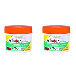 HERBESAN®-ACEROLA 1000 + GOJI-Haute concentration en Vitamine C-Réduction de la fatigue- Acérola naturelle - 90 comprimés à croquer (Lot de 2)