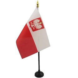 Polen met adelaarstafelvlag 15x10 cm - Pools wapenschild Bureauvlag 15 x 10 cm - gouden speerblad - AZ FLAG