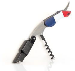 Qpractiko - Cavatappi Professionale a Due Tempi, Spirale in Teflon | Apertura Facile Tappi | Acciaio Inossidabile, Plastica ABS | Uso Domestico e Professionale | Cavatappi Vino | Bandiera Francese
