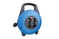 as - Schwabe Enrolador de cabos H05VV-F 3G1,5-4 tomadas 230 V / 16 A / 3,500 W, Proteção contra sobreaquecimento - IP20, carretel preto/azul, 16095