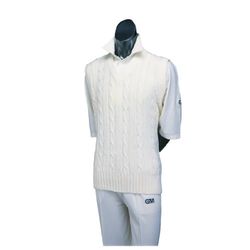 Gunn & Moore GM | Cricket Sweater Jumper | Classic Heavy Cable Knit | Sleeveless | Plain Cream | XS Junior to fit chest 20-22"