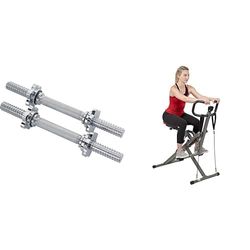 Sunny Health and Fitness Row-N-Ride™ PRO Squat Assist Trainer, Rowing Machine w/Digital Monitor + 35.5 cm Threaded Chrome Dumbbell Bar