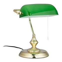 Relaxdays Flexo de secretária, candeeiro banqueiro, estilo vintage, latão, 31 x 22,5 x 18,5 cm, vidro metálico, verde