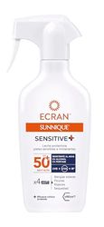 Ecran Sunnique - Solskyddsmjölk SPF 50+ Sensitive i Spray, Mycket Högt UVA, UVB och IR-A, Anti-allergi, Vattentålig, Mycket klar hud och soltolerant - 270 ml