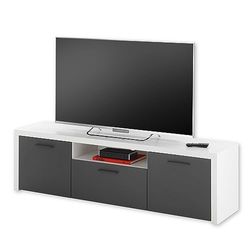 Stella Trading Mueble bajo MODICA en Color Moderno Armario cajón y Mucho Espacio de Almacenamiento para tu salón, Madera de ingeniería, Blanco/Gris Antracita, TV-Lowboard