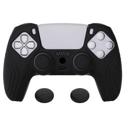 eXtremeRate PlayVital Samurai Edition Black Anti-slip Controller Silicone Skin for ps5, Ergonomic Soft Rubber Protective Case for ps5 Controller with Black Thumb Stick Caps