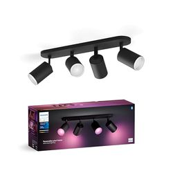 Philips Hue White & Color Ambiance Fugato Spot 4 flg. nero 4x350lm, dimmerabile, 16 milioni di colori, controllabile tramite app, compatibile con Amazon Alexa (Echo, Echo Dot)