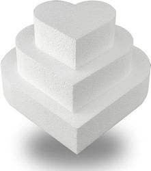 MCE-Commerce Set di Torte a Forma di Cuore in polistirolo, 3 Piani, Altezza 5 cm, 10 cm, 15 cm, 20 cm, Bianco, 20x20x15cm