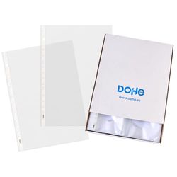 Dohe Transparante kunststof hoezen, 200 stuks, folieformaat 23,5 x 33 cm, meerdere gaten, 16 gaten, polypropyleen, oranjeleer, 70 micron, 23,5 x 30,5 cm, kantoormateriaal