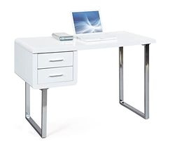Inter Link - Mesa branca brilhante - MDF lacada - mesa branca moderna - com 2 gavetas - com estrutura em metal - An: 120 x F: 55 x Alt76 cm - Claude