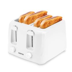 Geepas 4 Slice Bread Toaster with 6 Level Browning Control | Removable Crumb Tray, Cancel Function, Cord Storage & Cool Touch Plastic Housing | 1400W | 2 Year Warranty