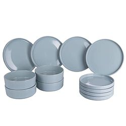 Vajilla de 12 piezas de gres, 4 plazas de mesa, Gourmet Turquoise