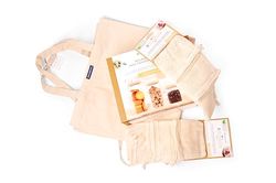 Birambeau, kit de compras y conservación, compuesto por una bolsa de compras, juego de 6 filetes reutilizables para frutas y verduras, juego de 3 frascos de vidrio