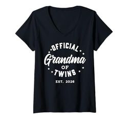 Womens Official Promoted to Grandma of Twins 2026 Baby Announcement V-Neck T-Shirt