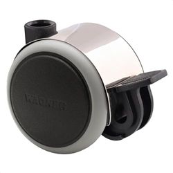 Wagner Design 01022801 Roulette pour meuble/pivotante/roulette double souple Ø 50 mm Hauteur 55 mm Noir/chromé Verrouillage Charge maximale 50 kg