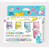 Haku Yoka Meow Meow Scented Mini Markers, Set of 4, Fruit-Scented Colours - Grape, Lemon, Blueberry, Strawberry, Quick Drying Water Based Ink, Pocket Sized, 6 Years +